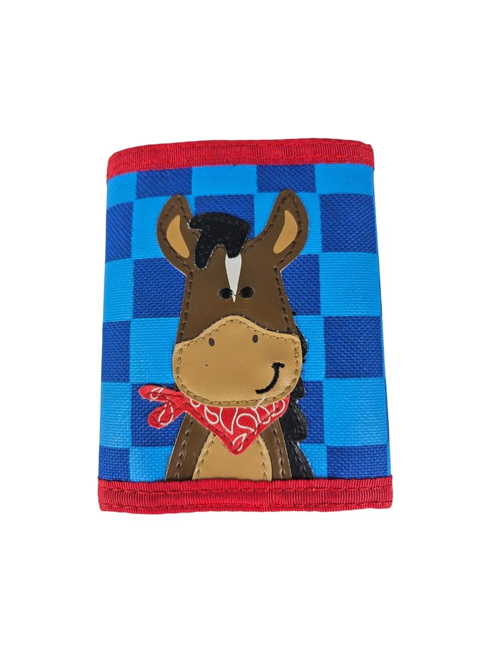 STEPHEN JOSEPH KIDS BLUE CHECKER HORSE WALLET TRIFOLD STYLE SIZE 4.5X3.5